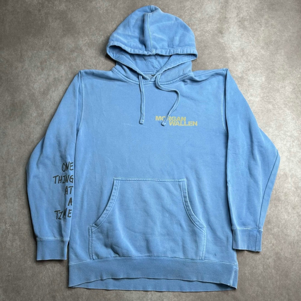Morgan Wallen One Thing At A Time Tour Hoodie Blue Mens Medium Tracklist Graphic
